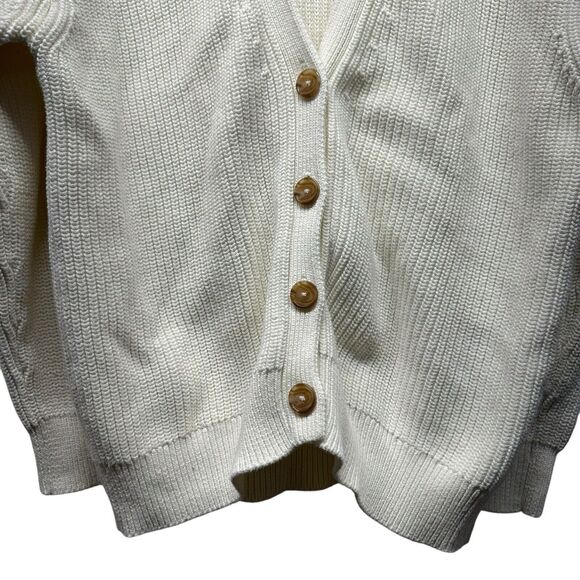 Quince 100% Organic Cotton Ivory Oversized Boyfriend Knit Cardigan Size Small - Picture 4 of 11